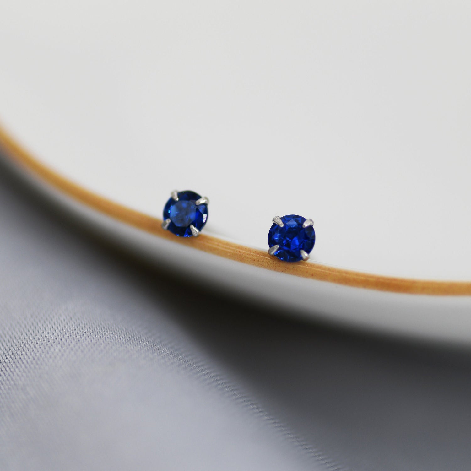 Sterling Silver September Birthstone Earrings, Sapphire Blue Stud Earrings, Extra Tiny Crystal Stud, 3mm Birthstone CZ Earrings