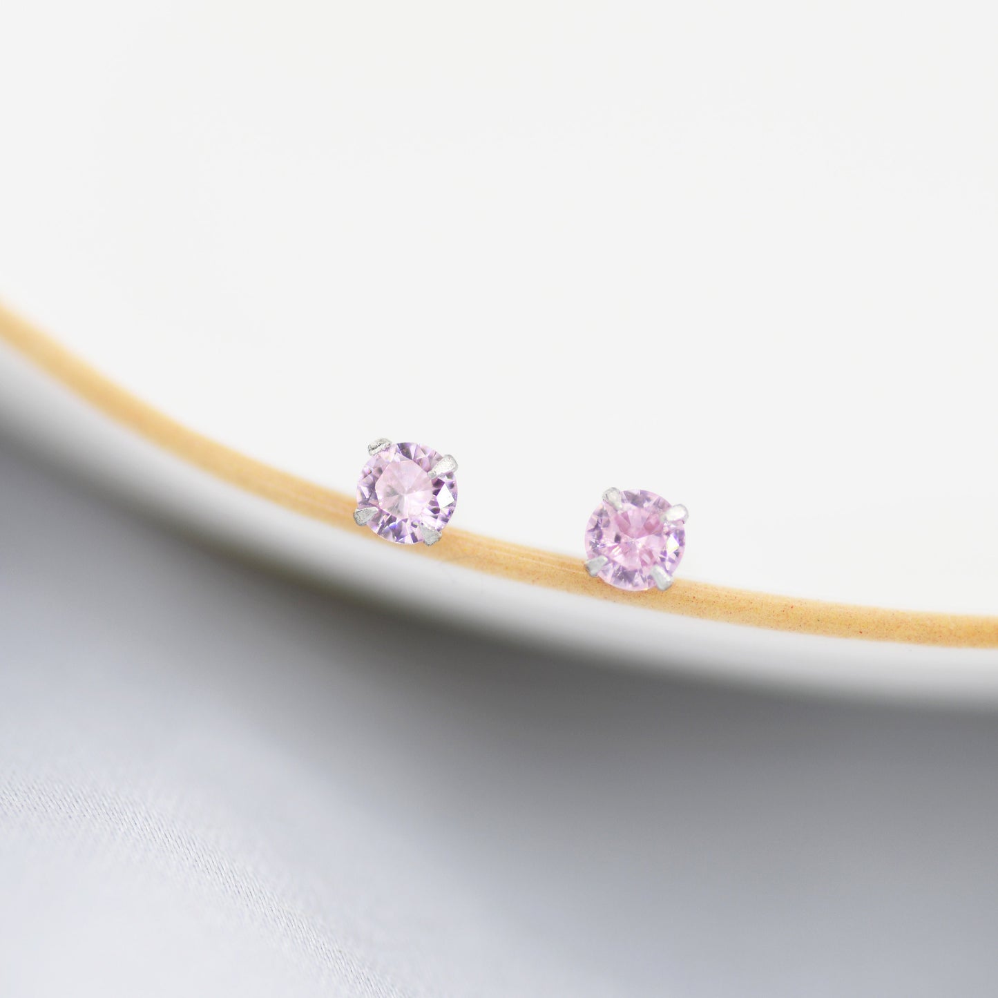 Sterling Silver October Birthstone Earrings, Tourmaline Pink Stud Earrings, Extra Tiny Crystal Stud, 3mm Birthstone CZ Earrings