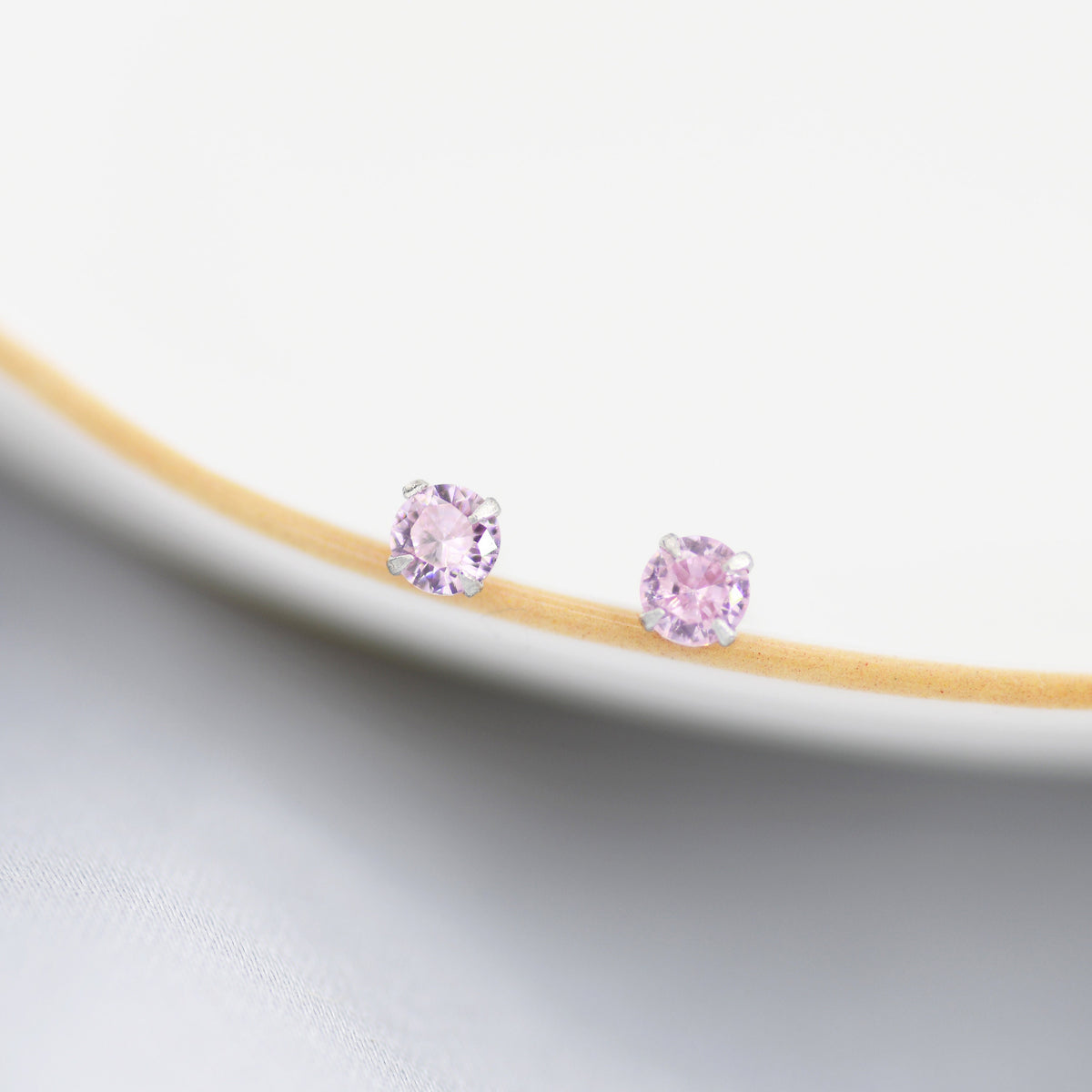 3mm Pink CZ Stud Earrings