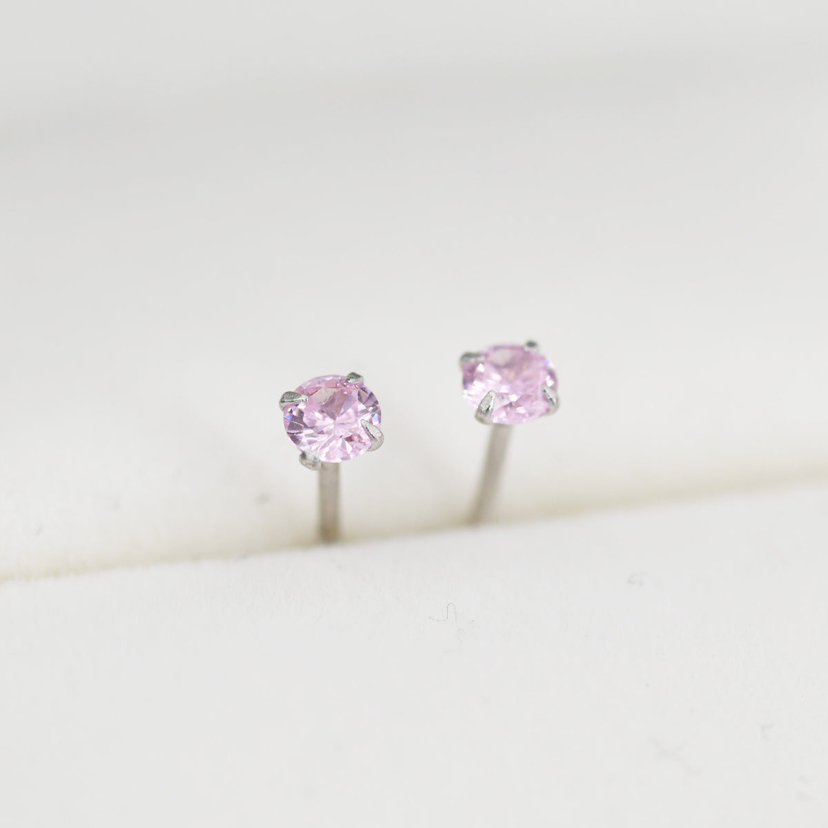 3mm Pink CZ Stud Earrings
