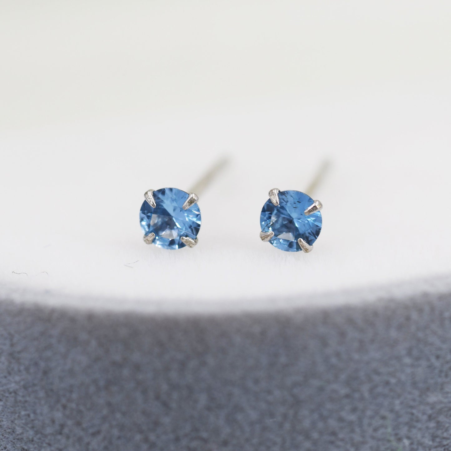 Sterling Silver December Birthstone Earrings, Tanzanite Blue Stud Earrings, Extra Tiny Crystal Stud, 3mm Birthstone CZ Earrings