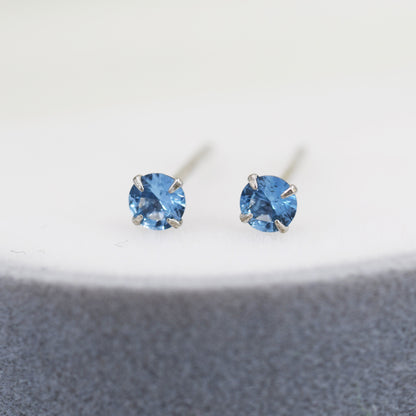 Sterling Silver December Birthstone Earrings, Tanzanite Blue Stud Earrings, Extra Tiny Crystal Stud, 3mm Birthstone CZ Earrings