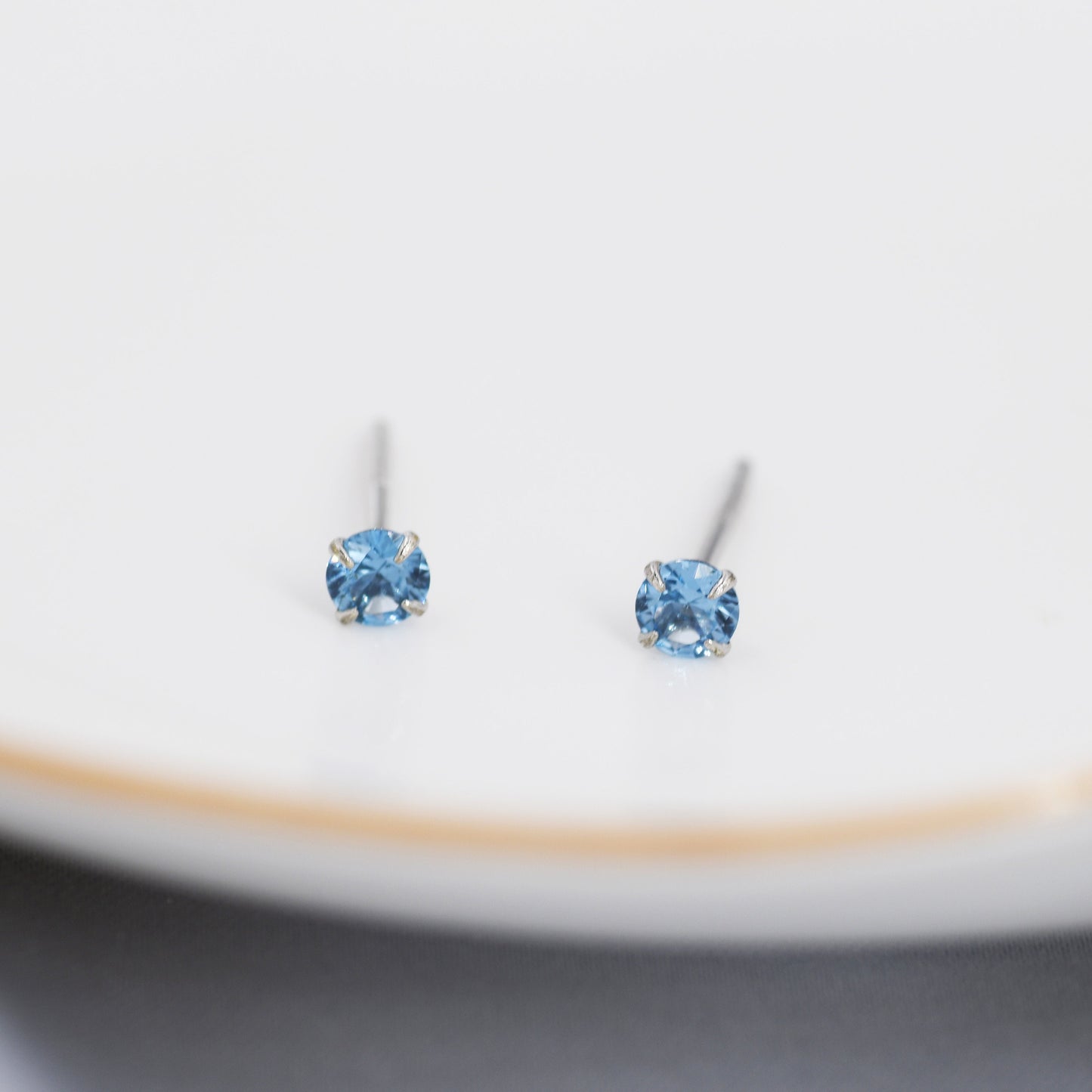 Sterling Silver December Birthstone Earrings, Tanzanite Blue Stud Earrings, Extra Tiny Crystal Stud, 3mm Birthstone CZ Earrings