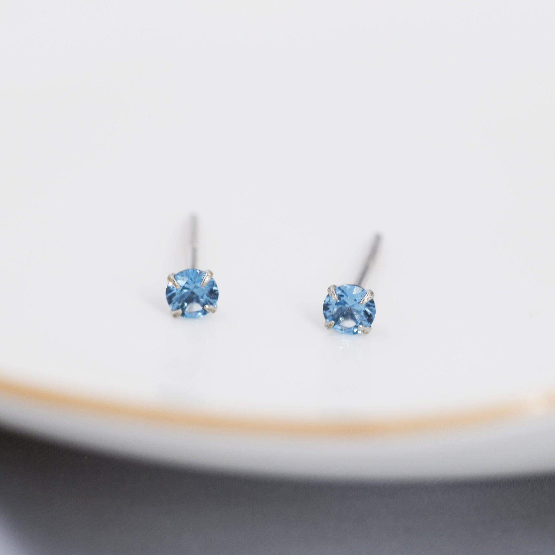 Sterling Silver December Birthstone Earrings, Tanzanite Blue Stud Earrings, Extra Tiny Crystal Stud, 3mm Birthstone CZ Earrings