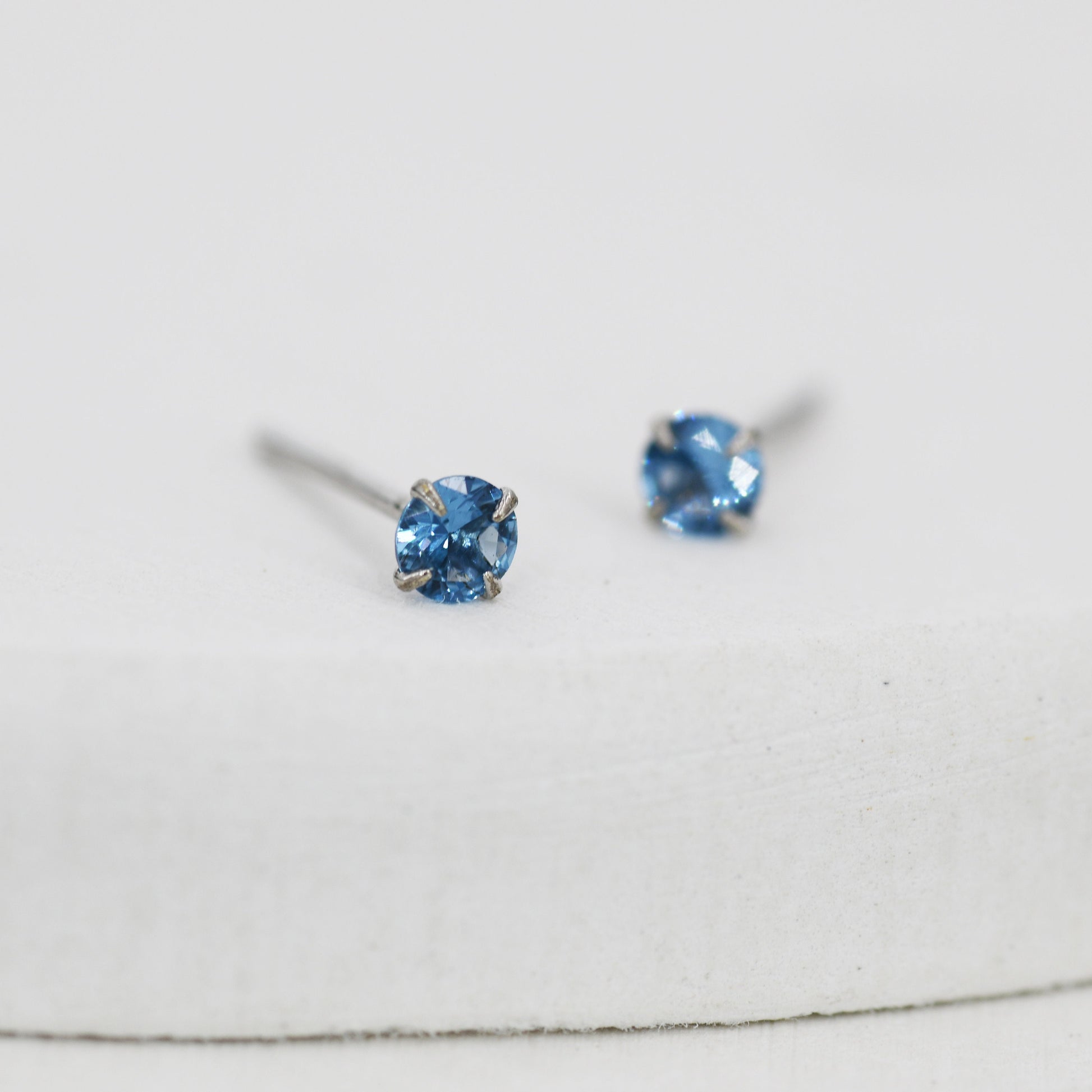Sterling Silver December Birthstone Earrings, Tanzanite Blue Stud Earrings, Extra Tiny Crystal Stud, 3mm Birthstone CZ Earrings