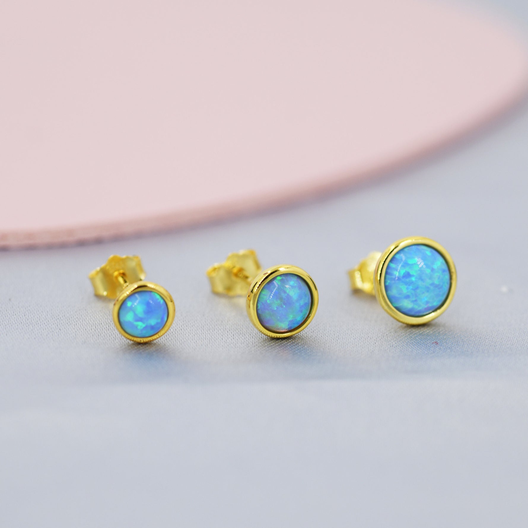 Sterling Silver Blue Opal Stone Crystal Stud Earrings. 4mm, 5mm and 6mm, Gold or Silver, Round Minimalist Opal Earings