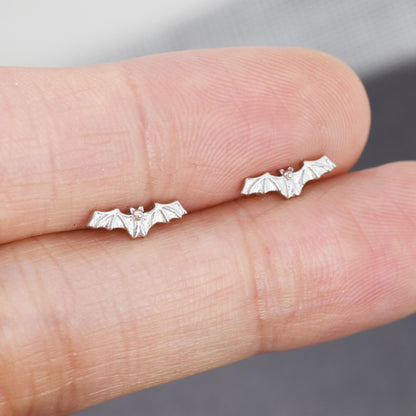 Extra Tiny Bat Stud Earrings in Sterling Silver, Silver or Gold, Stacking Earrings, Animal Earrings