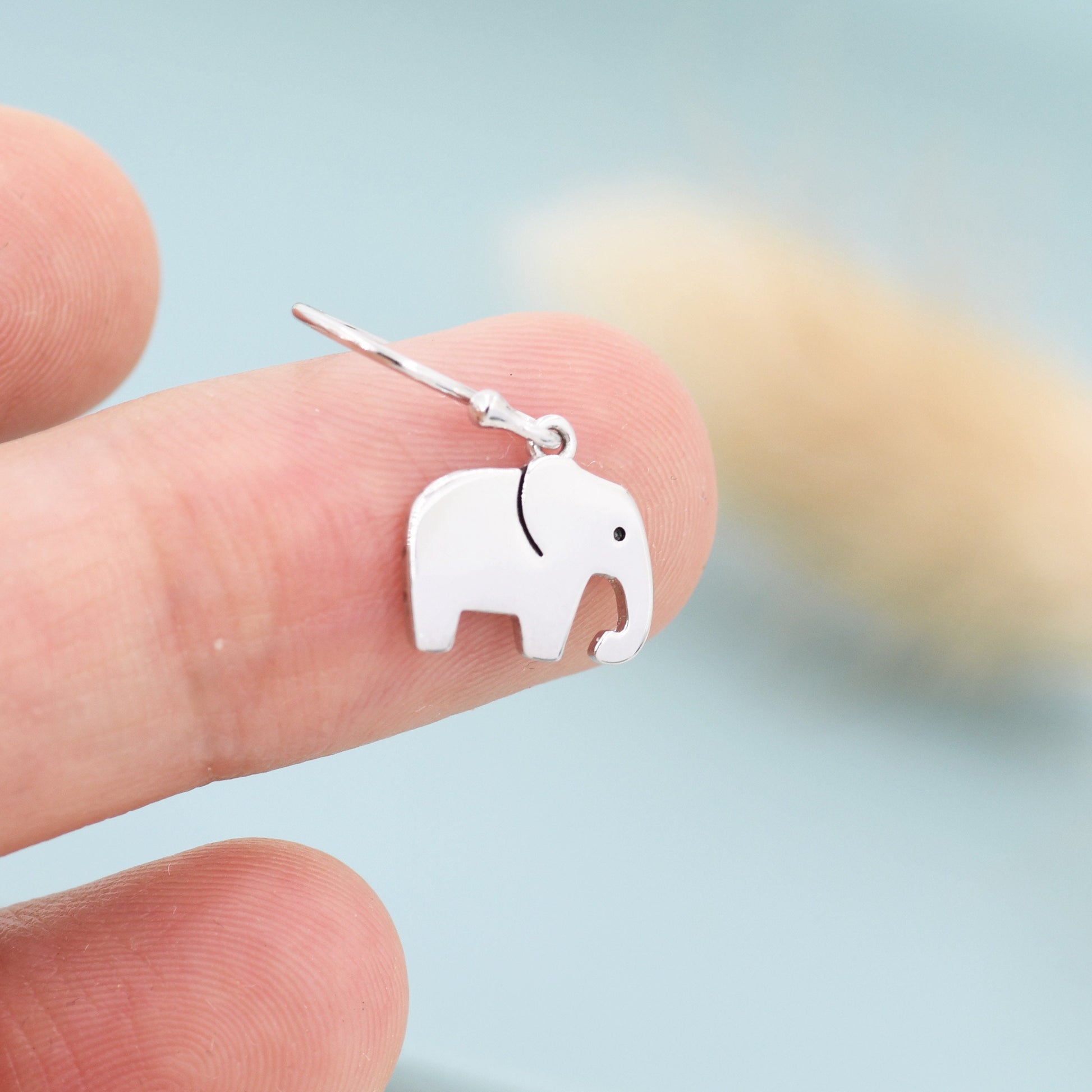 Elephant Drop Hook Earrings in Sterling Silver, Silver Animal Earrings, Nature Inspired Jewellery