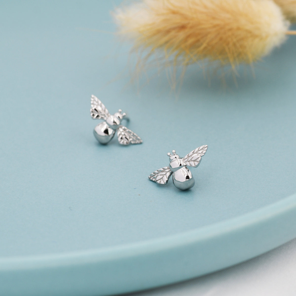 Bumble Bee Stud Earrings in Sterling Silver, Silver, Gold or Rose Gold, Two Tone Bee Earrings, Nature Inspired.