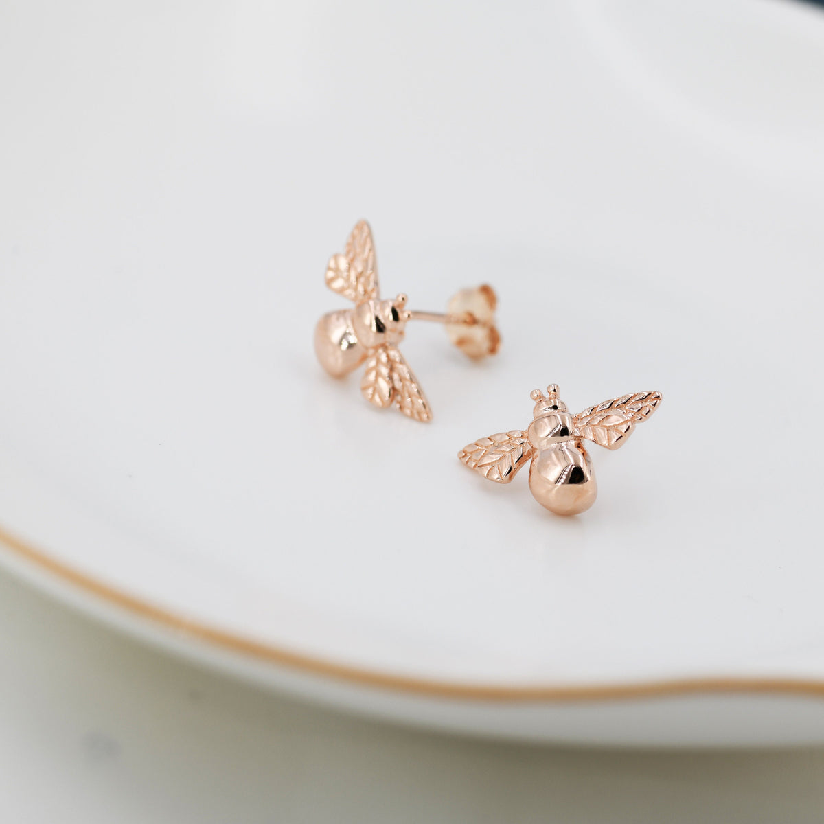 Bumble Bee Stud Earrings in Sterling Silver, Silver, Gold or Rose Gold, Two Tone Bee Earrings, Nature Inspired.
