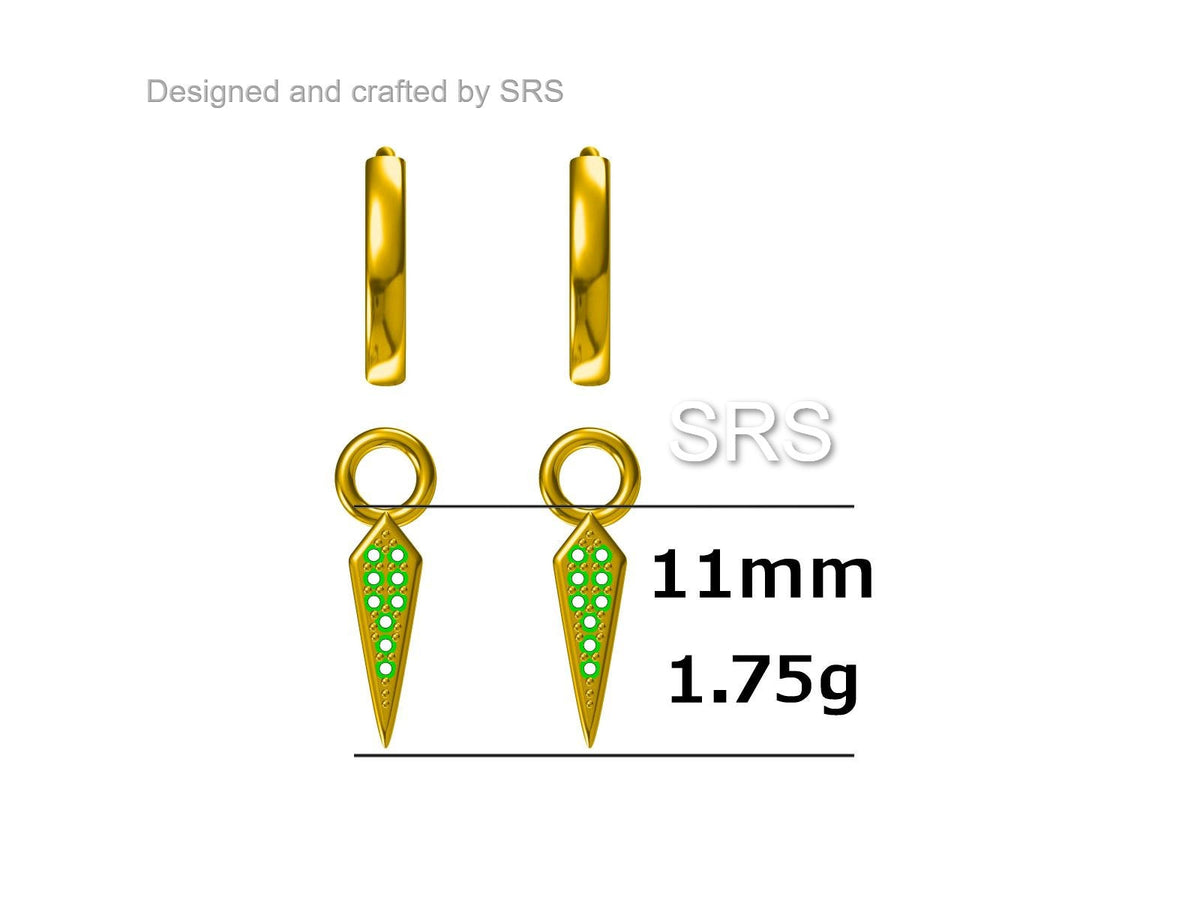 Sterling Silver Dangling Rhombus Spike Hoop Earrings, Detachable Kite Charm Dangle Hoop Earrings, Silver or Gold, Interchangeable Charms