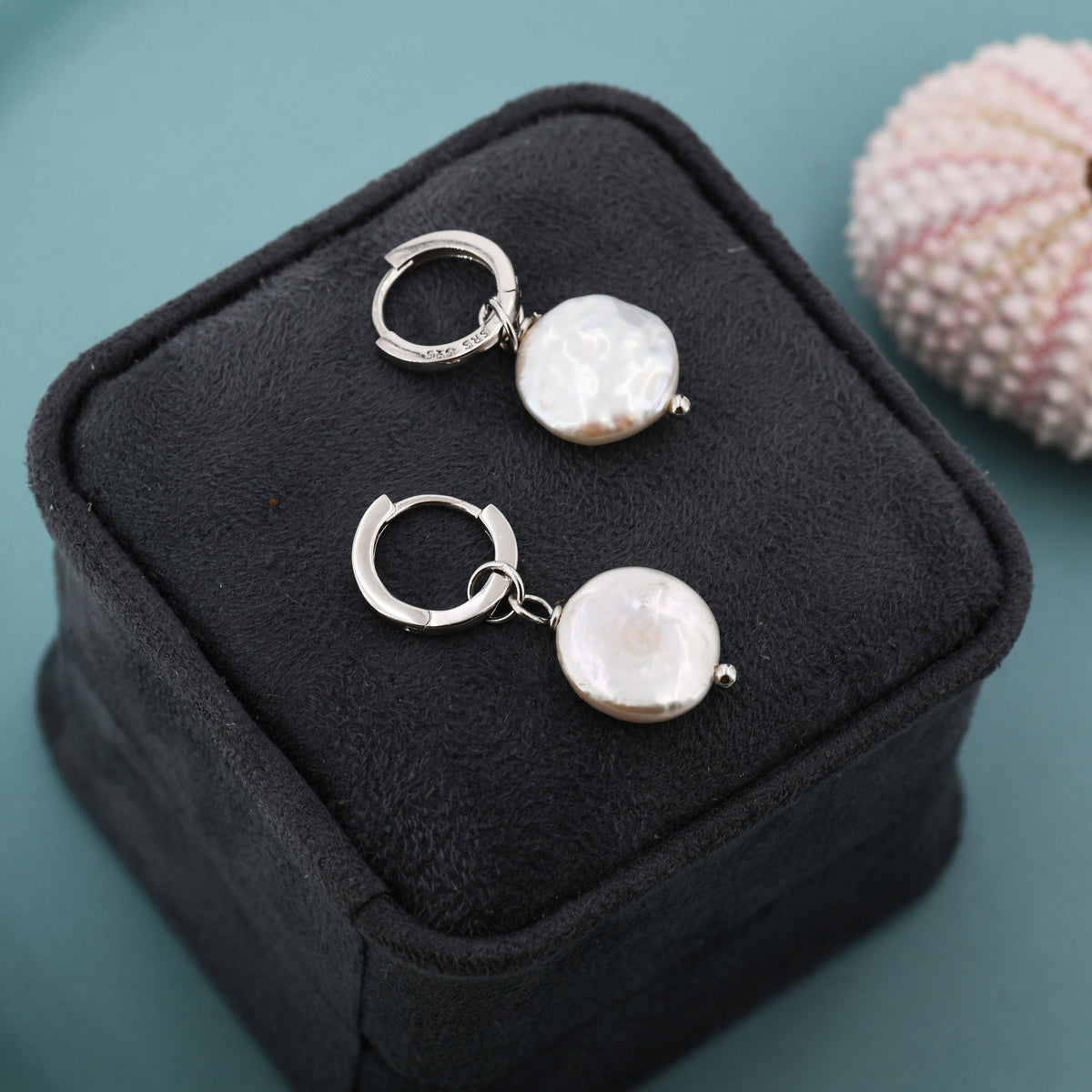 Coin Baroque Pearl Dangle Hoop Earrings in Sterling Silver, Detachable Pearl Hoop Earrings, Pearl Huggie Hoops, Keshi Pearls