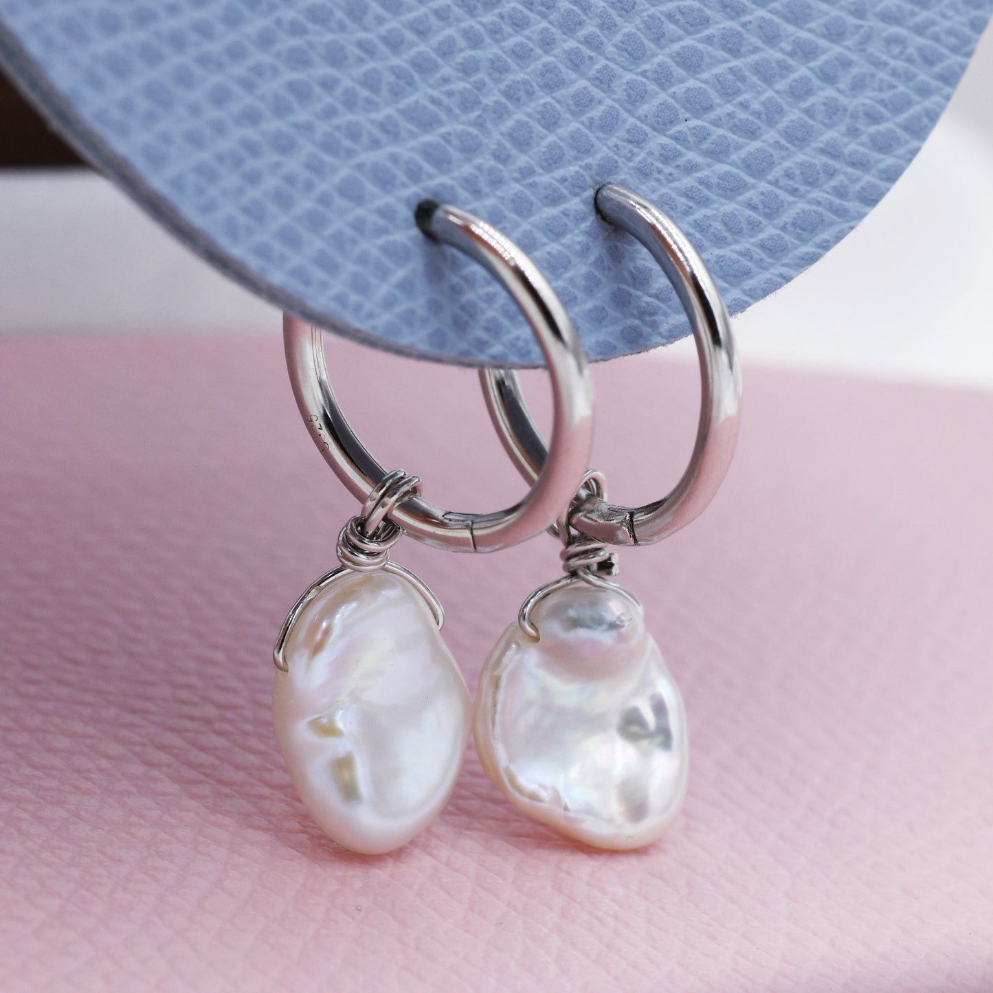 Irregular Shaped Baroque Pearl Dangle Hoop Earrings in Sterling Silver, Detachable Petal Pearl 12mm Hoop Earrings, Keshi Pearls