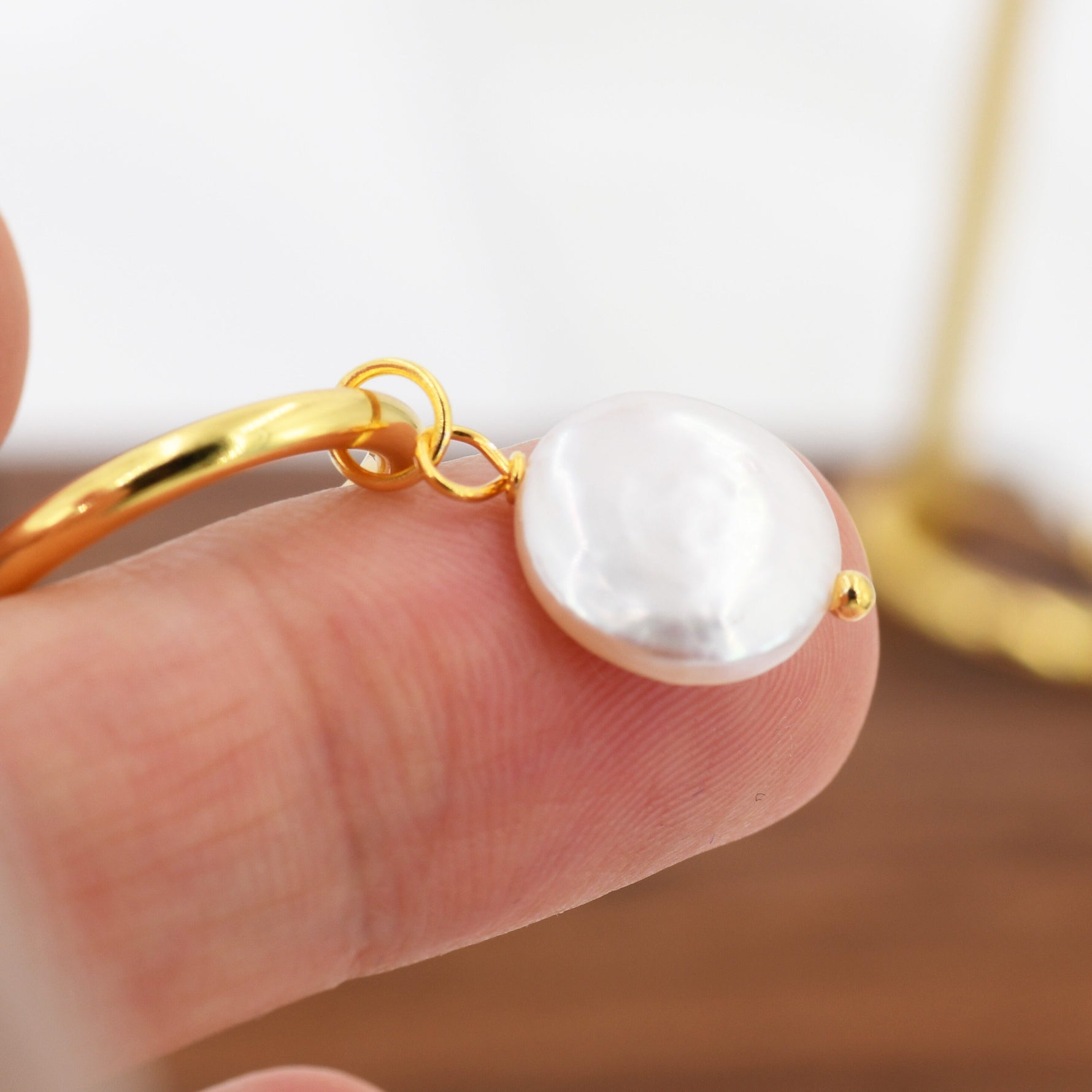 Coin Baroque Pearl Dangle Creole Hoop Earrings in Sterling Silver, Detachable Pearl Hoop Earrings, Pearl Huggie Hoops, Keshi Pearls