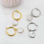 Coin Baroque Pearl Dangle Creole Hoop Earrings in Sterling Silver, Detachable Pearl Hoop Earrings, Pearl Huggie Hoops, Keshi Pearls