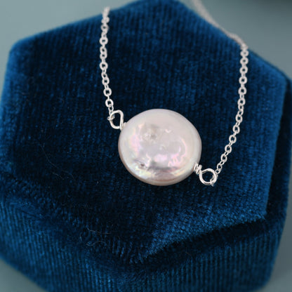 Coin Baroque Pearl Necklace in Sterling Silver, Keshi Pearl Necklace, Natural Freshwater Pearl Necklace