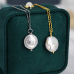 Coin Baroque Pearl Necklace in Sterling Silver, Keshi Pearl Necklace, Natural Freshwater Pearl Necklace