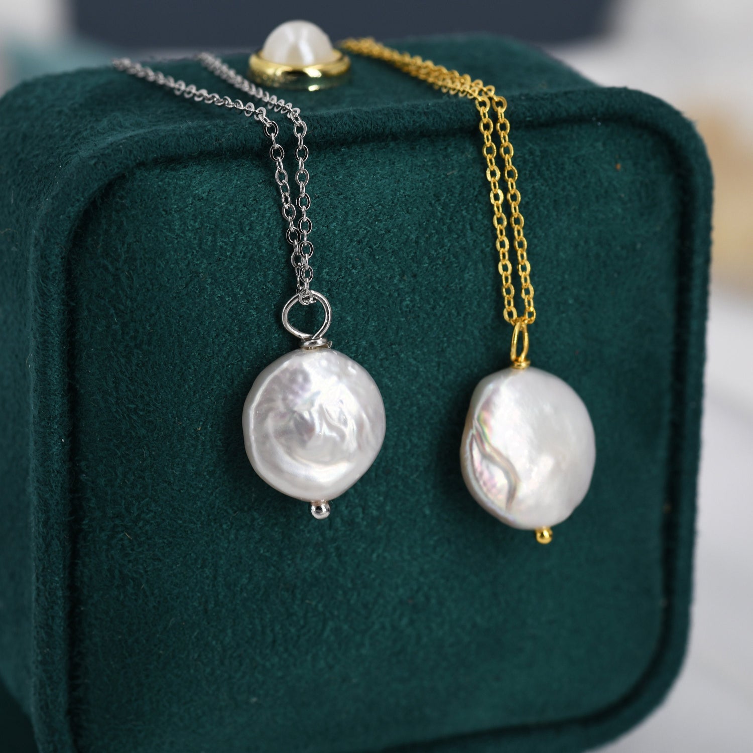 Coin Baroque Pearl Necklace in Sterling Silver, Keshi Pearl Necklace, Natural Freshwater Pearl Necklace