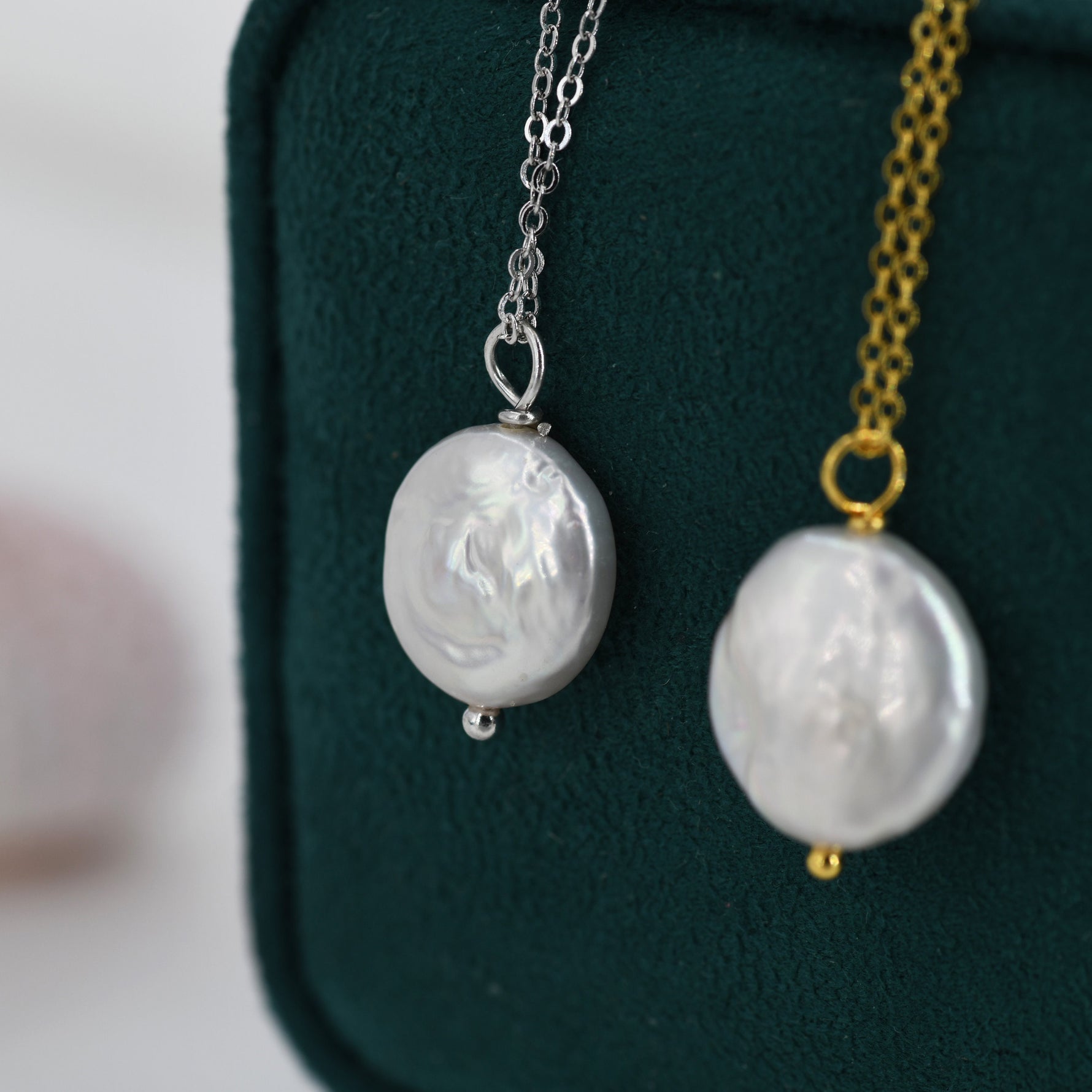 Coin Baroque Pearl Necklace in Sterling Silver, Keshi Pearl Necklace, Natural Freshwater Pearl Necklace