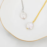 Coin Baroque Pearl Necklace in Sterling Silver, Keshi Pearl Necklace, Natural Freshwater Pearl Necklace
