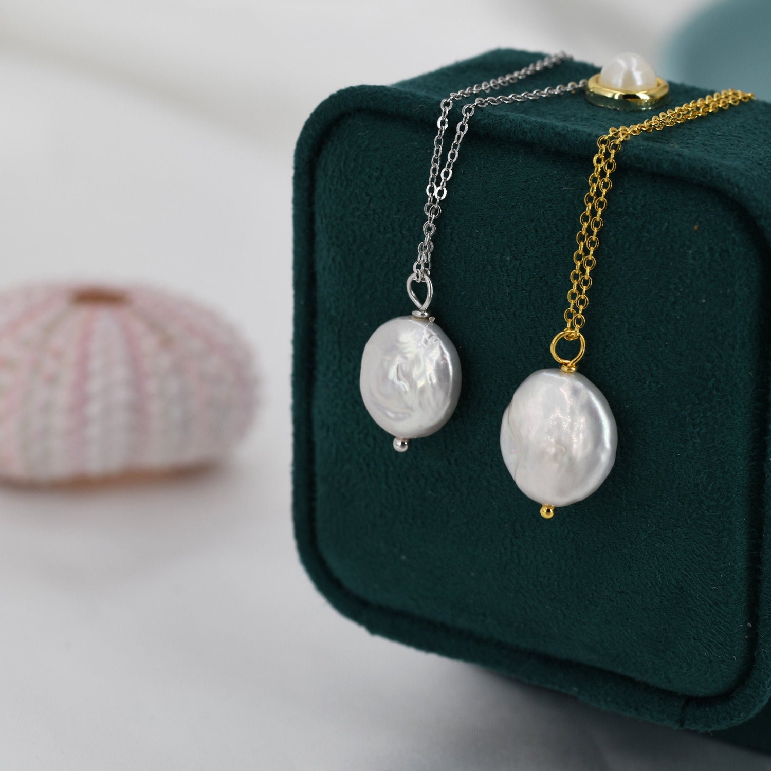 Coin Baroque Pearl Necklace in Sterling Silver, Keshi Pearl Necklace, Natural Freshwater Pearl Necklace