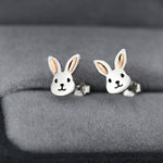 Cute Bunny Head Earrings in Sterling Silver, Silver and Rose Gold, Rabbit Stud Earrings, Rabbit Head Earrings, Animal Earrings