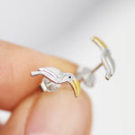 Tiny Toucan Bird Stud Earrings in Sterling Silver, Silver and 18ct Gold, Bird Stud Earrings, Nature Inspired Animal Earrings