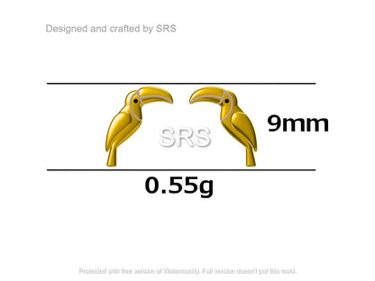 Tiny Toucan Bird Stud Earrings in Sterling Silver, Silver and 18ct Gold, Bird Stud Earrings, Nature Inspired Animal Earrings