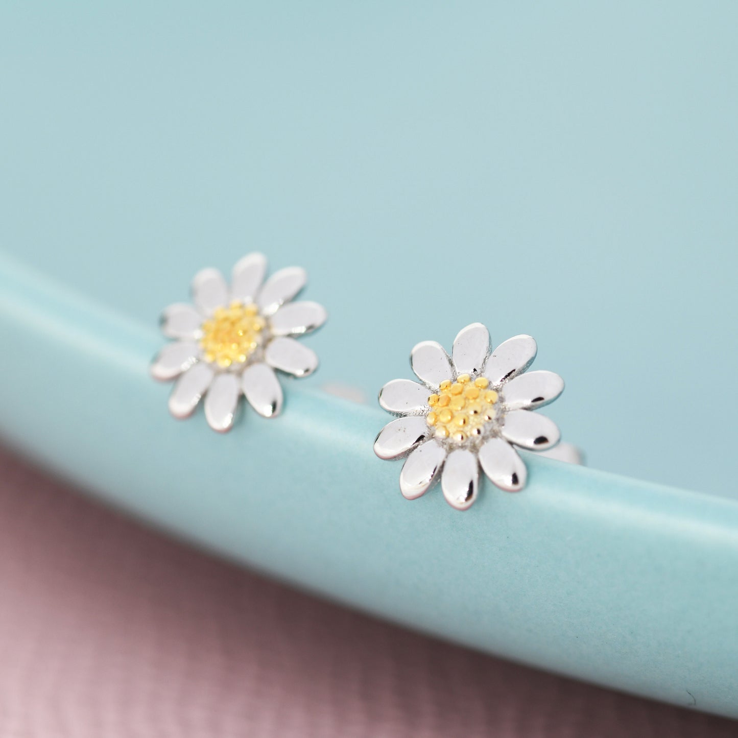 Sweet Daisy Stud Earrings in Sterling Silver, Silver and 18ct Gold, Flower Stud Earrings, Nature Inspired Floral and Plant Earrings