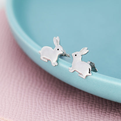 Sterling Silver Rabbit Earrings in Sterling Silver, Bunny Rabbit Stud Earrings,  Hare Earrings, Animal Earrings