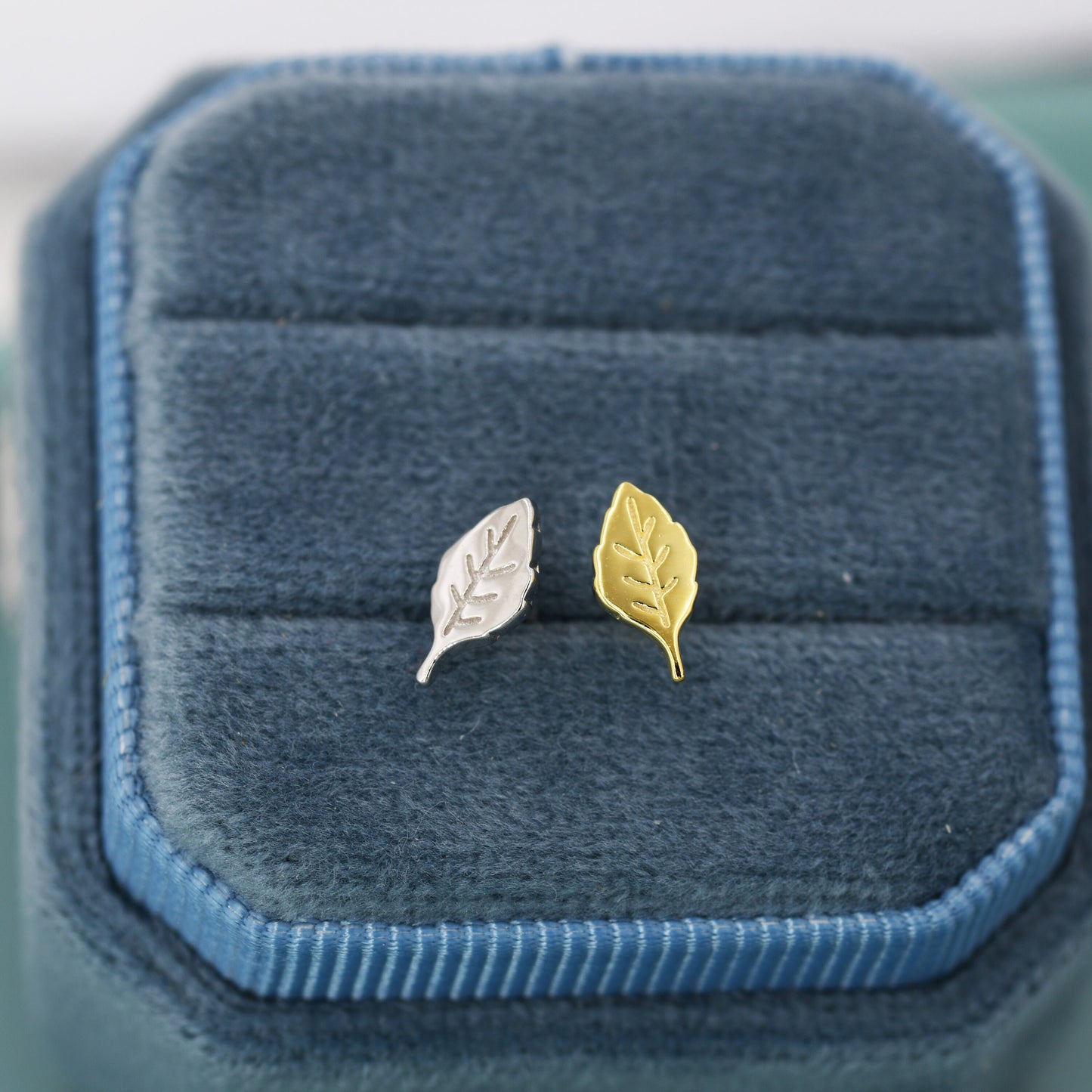 Tiny Leaf Stud Earrings in Sterling Silver, Silver or Gold, Stacking Earrings, Extra Small Stud, Nature Inspired Plant Earrings