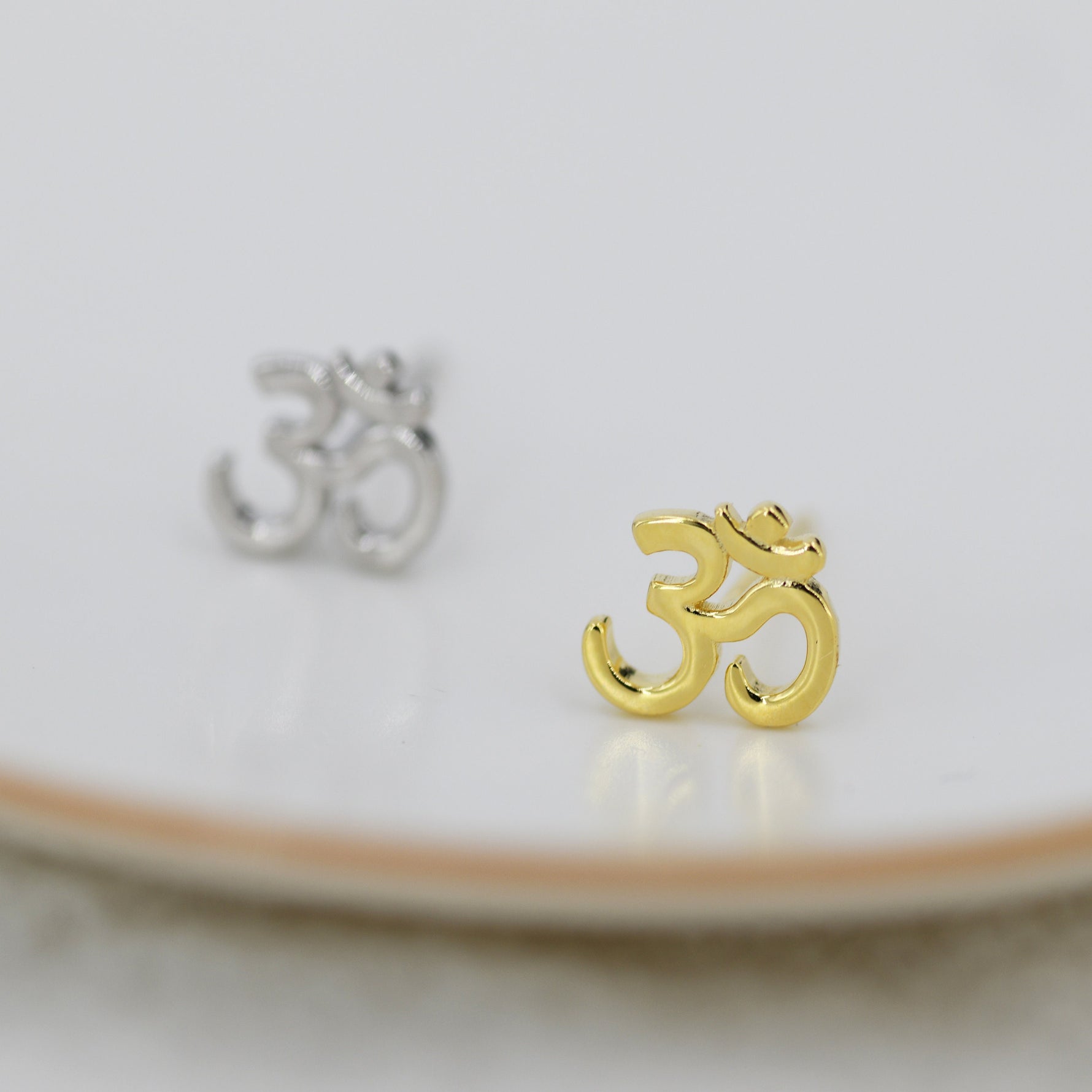 Om Stud Earrings in Sterling Silver, Silver or Gold, Buddhist Earrings, Meditation Earrings, Yoga Earrings