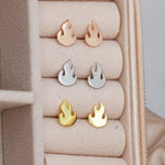 Fire Flame Stud Earrings in Sterling Silver, Silver, Gold or Rose Gold, Nature Inspired.