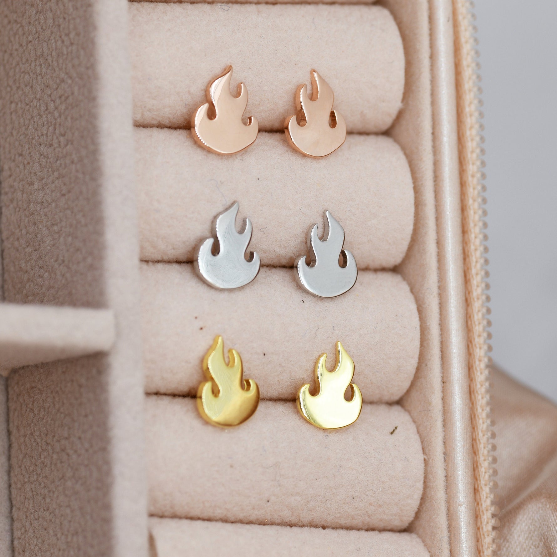 Fire Flame Stud Earrings in Sterling Silver, Silver, Gold or Rose Gold, Nature Inspired.