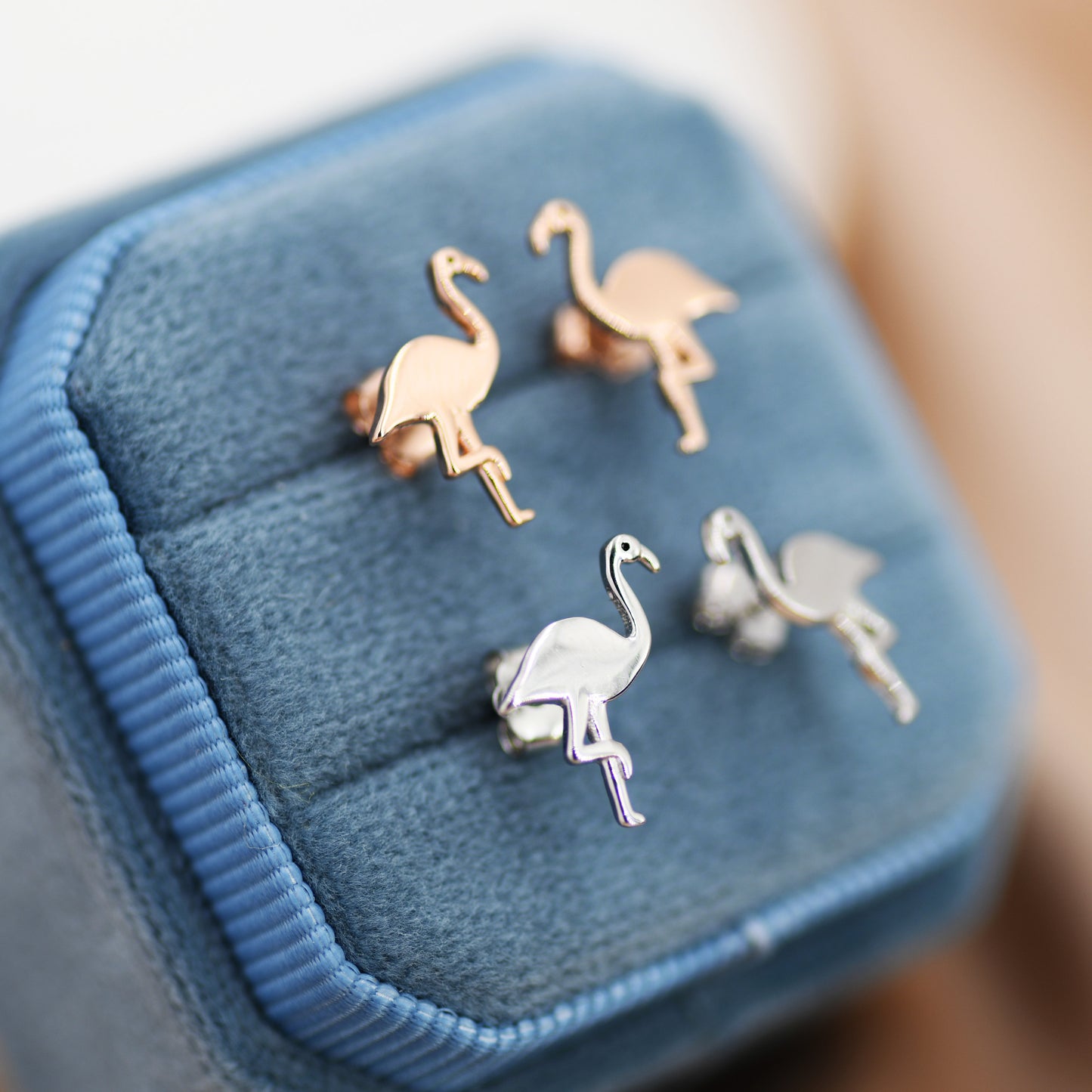 Flamingo Stud Earrings in Sterling Silver, Silver or Rose Gold, Flamingo Bird Earrings, Nature Inspired Animal Earrings