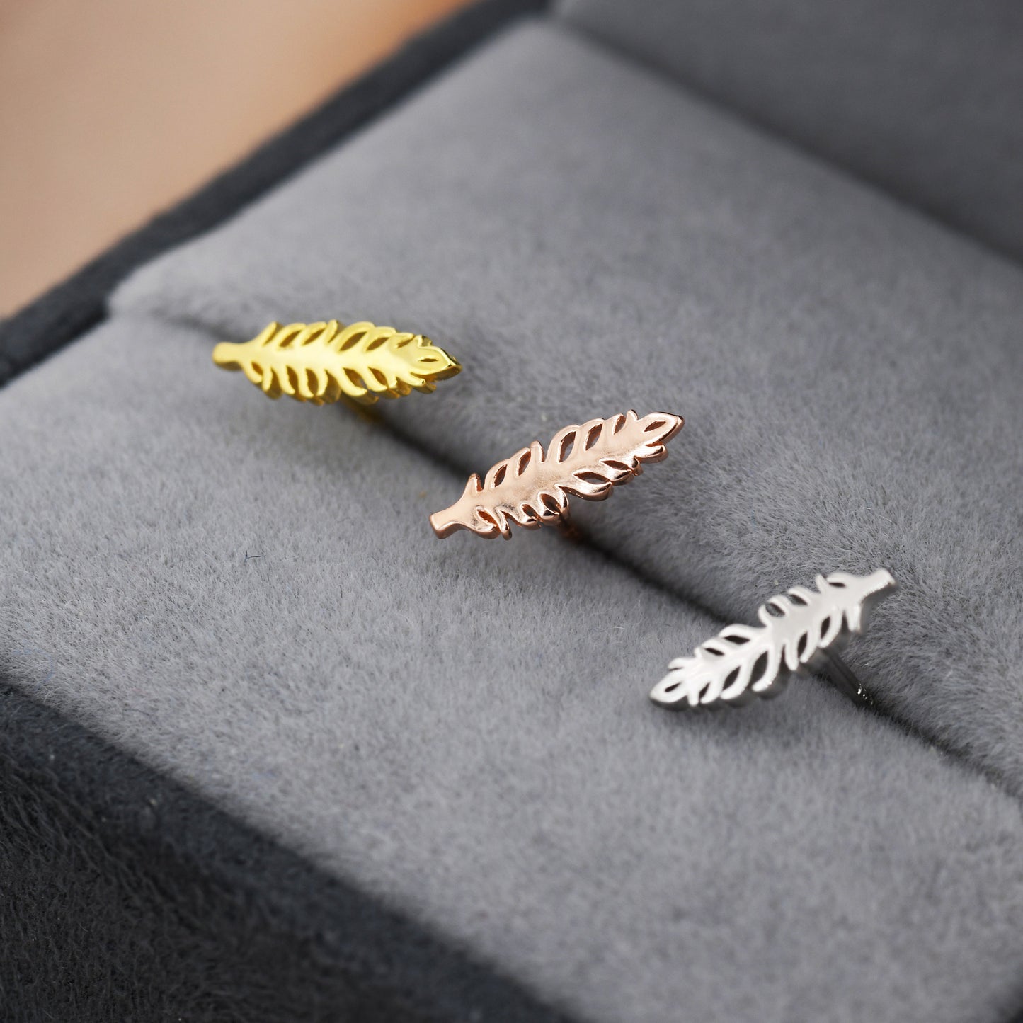 Tiny Feather Stud Earrings in Sterling Silver, Silver, Gold or Rose Gold,  Nature Inspired Animal Earrings