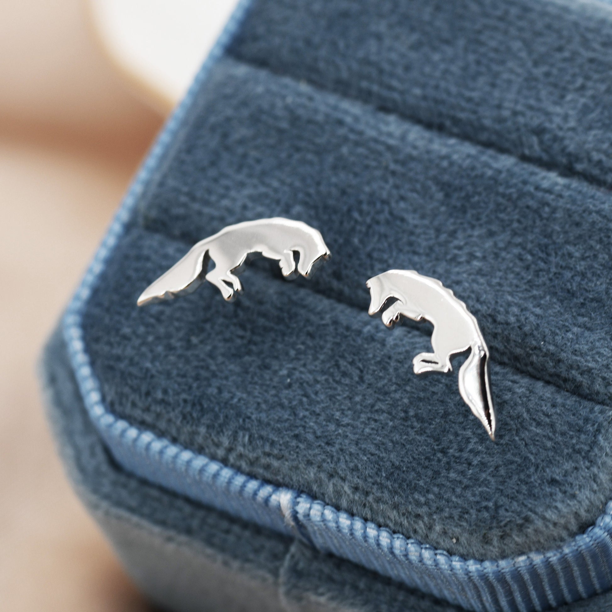 Jumping Fox Stud Earrings in Sterling Silver, Pouncing Fox Earrings, Nature Inspired Animal Earrings