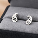 Paisley Pattern Stud Earrings in Sterling Silver, Silver or Gold, Small Stacking Earrings