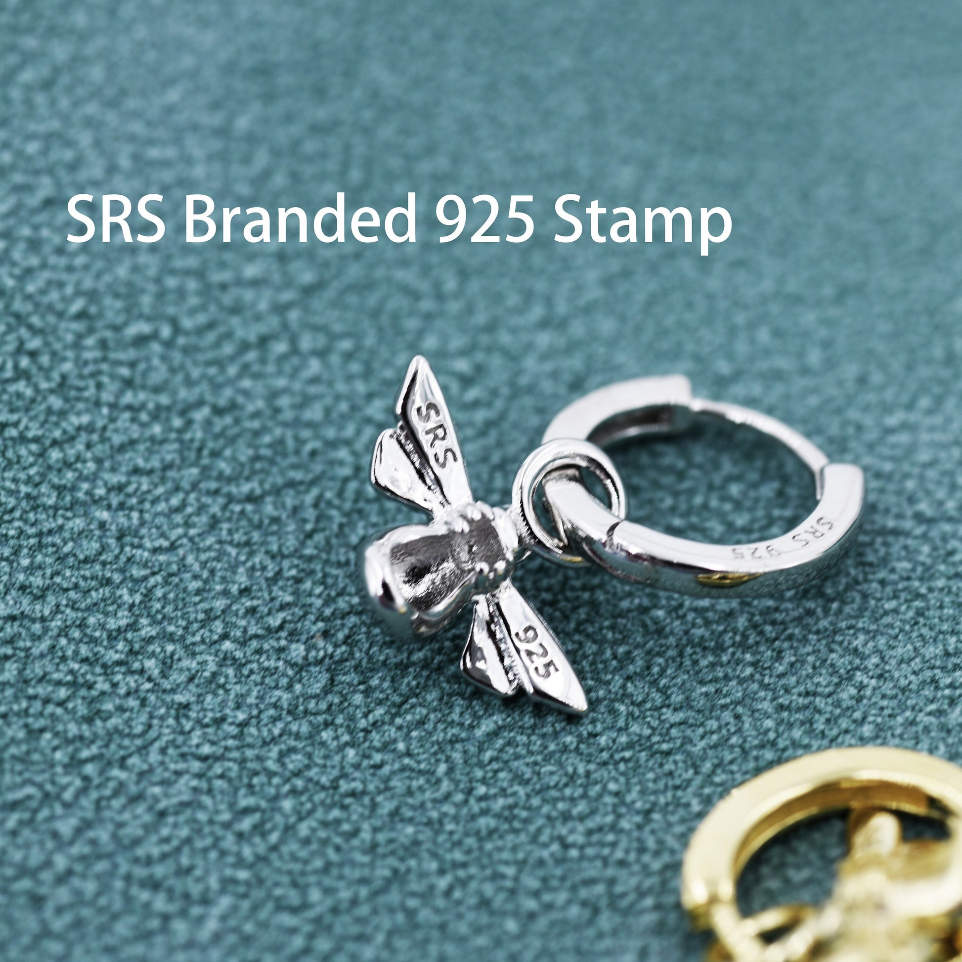 Sterling Silver Dangling Bee Hoop Earrings, Detachable Charm Dangle Hoop Earrings, Silver or Gold, Interchangeable