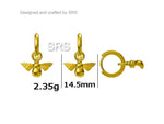 Sterling Silver Dangling Bee Hoop Earrings, Detachable Charm Dangle Hoop Earrings, Silver or Gold, Interchangeable