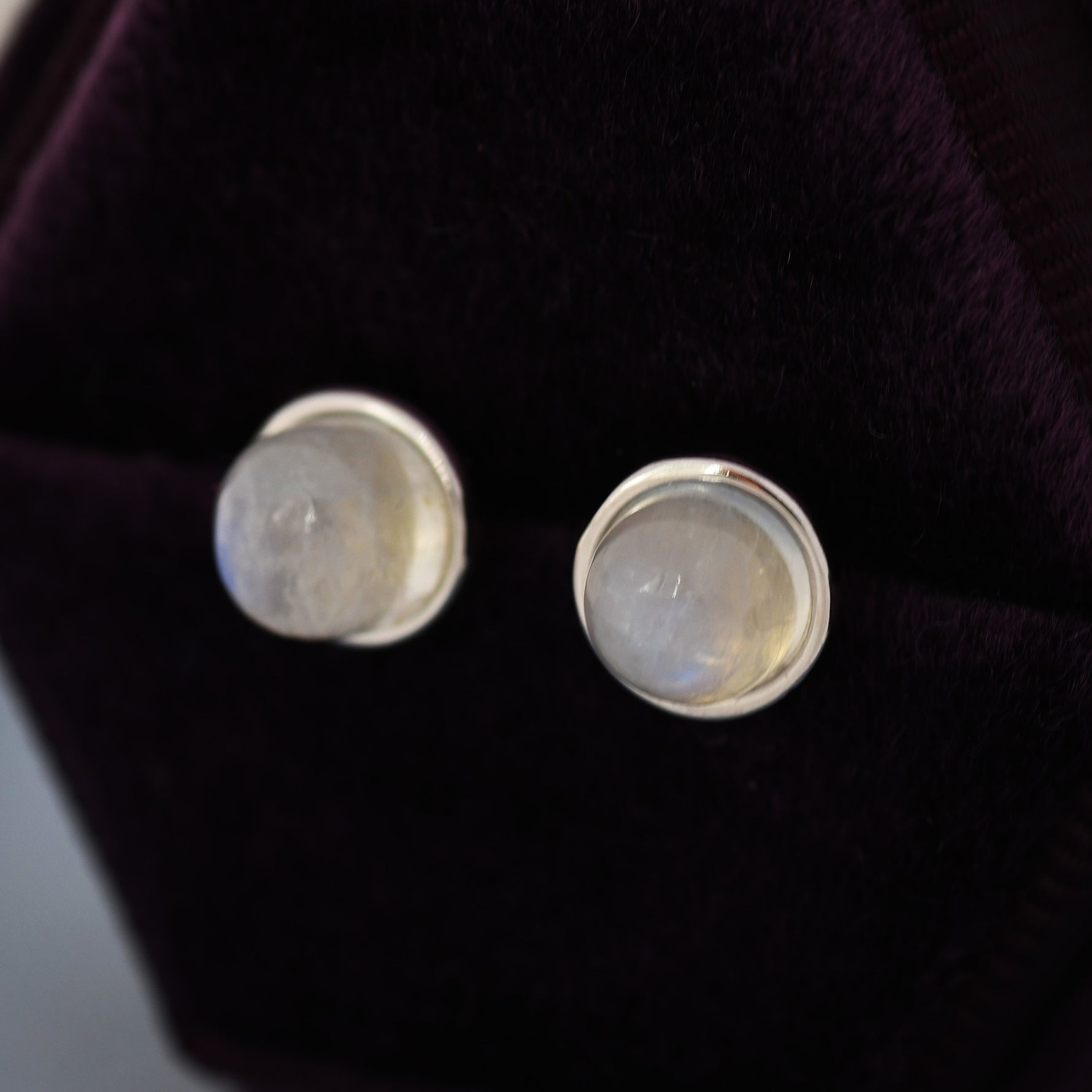 Moonstone Stud Earrings in Sterling Silver, Semi-Precious Gemstone Earrings, Natural Moonstone Earrings
