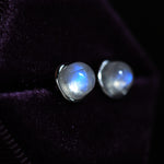 Moonstone Stud Earrings in Sterling Silver, Semi-Precious Gemstone Earrings, Natural Moonstone Earrings
