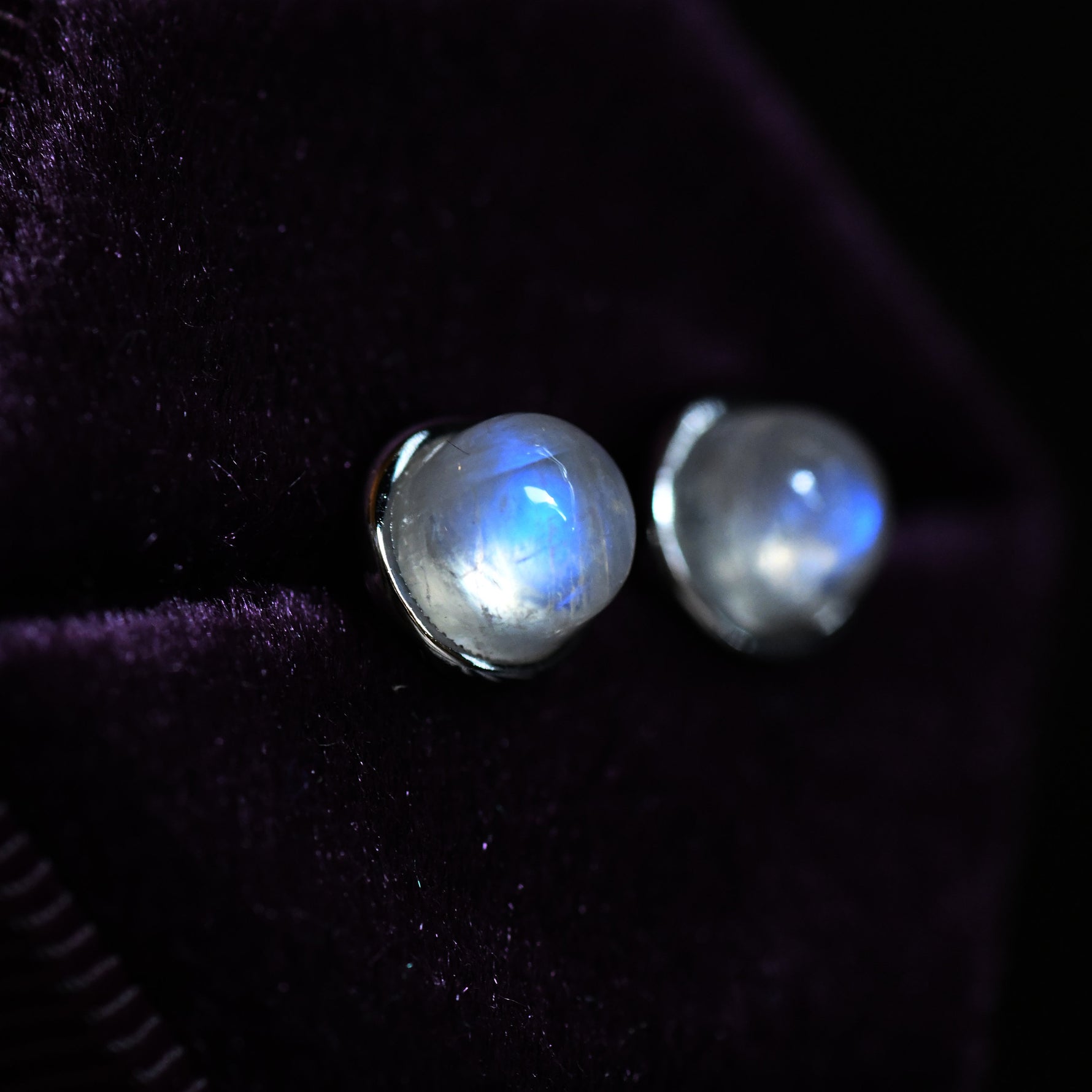 Moonstone Stud Earrings in Sterling Silver, Semi-Precious Gemstone Earrings, Natural Moonstone Earrings