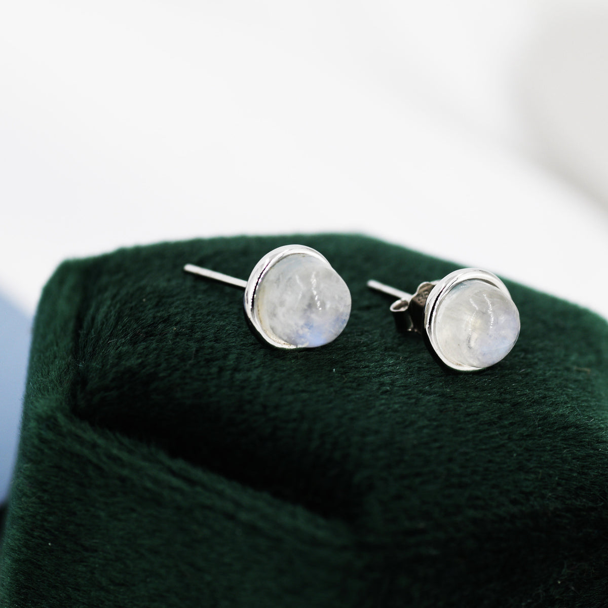 Moonstone Stud Earrings in Sterling Silver, Semi-Precious Gemstone Earrings, Natural Moonstone Earrings