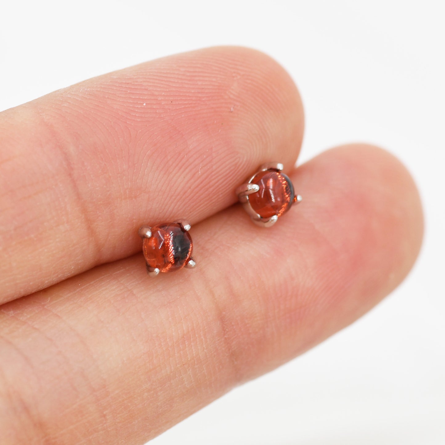 Natural Garnet Stud Earrings in Sterling Silver, Semi-Precious Gemstone Earrings, 4mm, 4 prong Genuine Garnet Earrings, January Birthstone