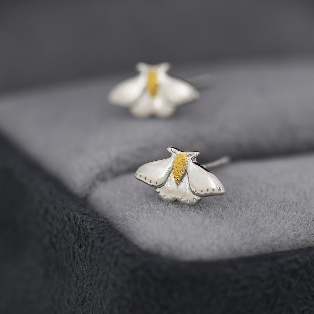 Moth Stud Earrings in Sterling Silver, Butterfly Earrings, Insect Earrings, Nature Inspired Animal Earrings