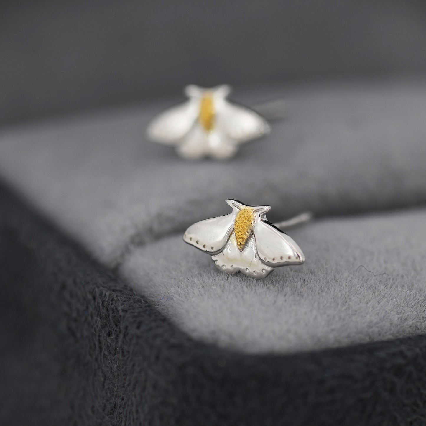 Moth Stud Earrings in Sterling Silver, Butterfly Earrings, Insect Earrings, Nature Inspired Animal Earrings