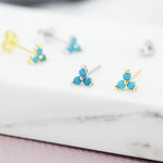 Turquoise Trinity Stud Earrings in Sterling Silver, Silver or Gold, Three Dot Stacking Earrings