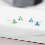 Turquoise Trinity Stud Earrings in Sterling Silver, Silver or Gold, Three Dot Stacking Earrings
