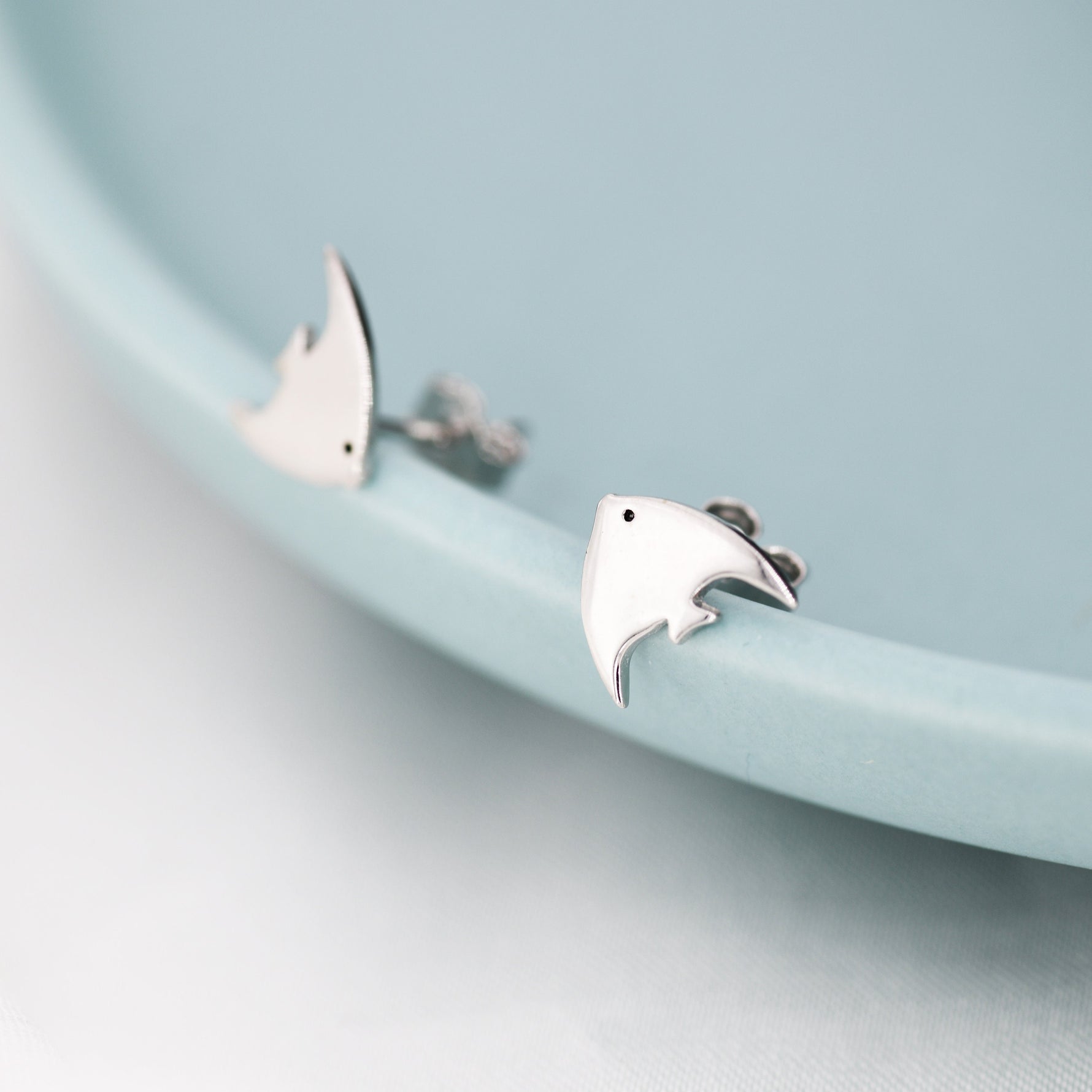Angelfish Stud Earrings in Sterling Silver, Tropical Fish Earrings, Nature Inspired Animal Earrings